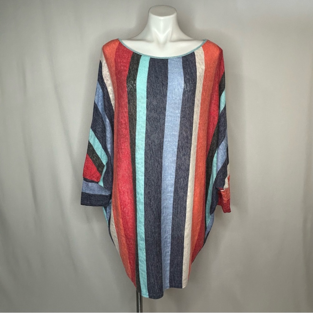 Frumos Striped Multicolor Dolman Sleeve  Tunic‎ Top, 2XL